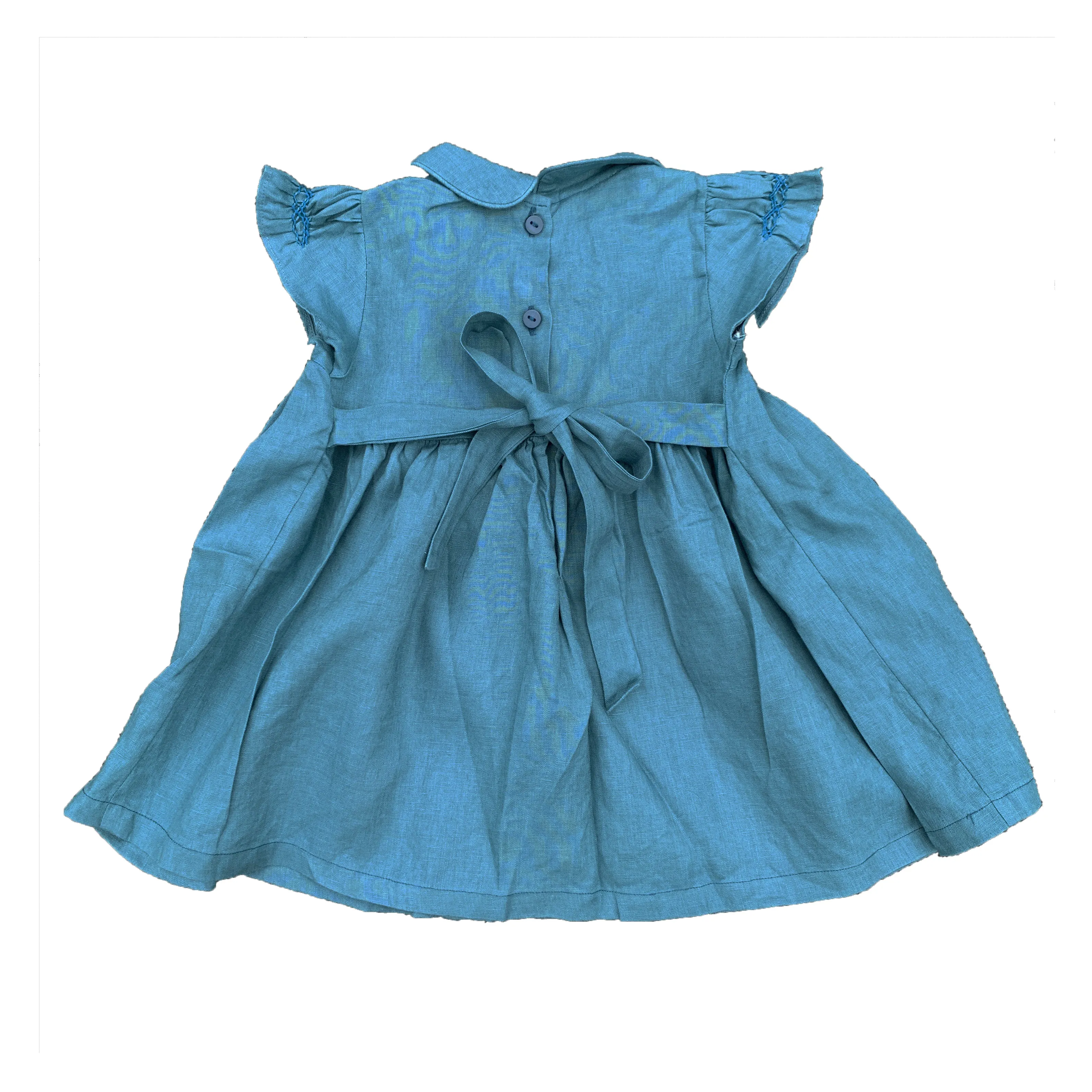Blueberry Linen Baby Smocked Dress ( Baby size 6m to 2T)
