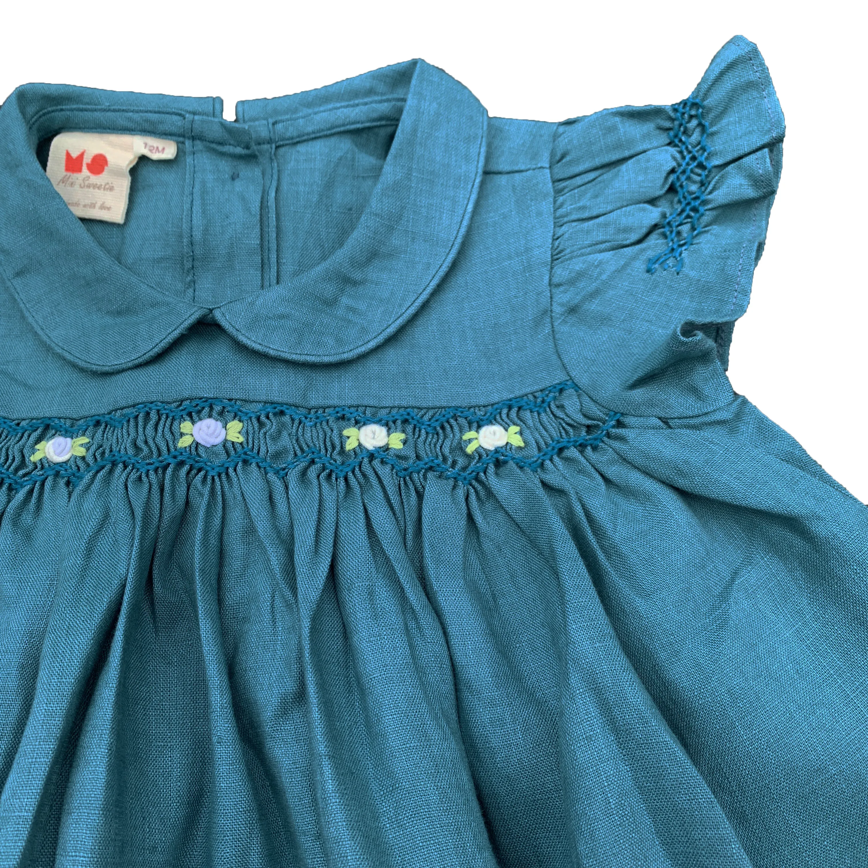 Blueberry Linen Baby Smocked Dress ( Baby size 6m to 2T)