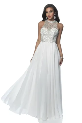 Blush Prom 11942 Size 10 White Chiffon A Line Prom Dress Embellished High Neckline 2020
