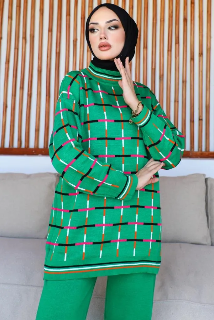 BNG Women Square Patterned Two-Piece Green Suit - Clermont