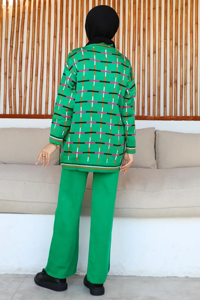 BNG Women Square Patterned Two-Piece Green Suit - Clermont