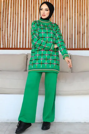 BNG Women Square Patterned Two-Piece Green Suit - Clermont