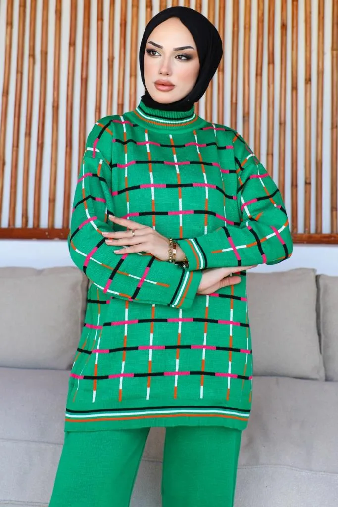 BNG Women Square Patterned Two-Piece Green Suit - Clermont