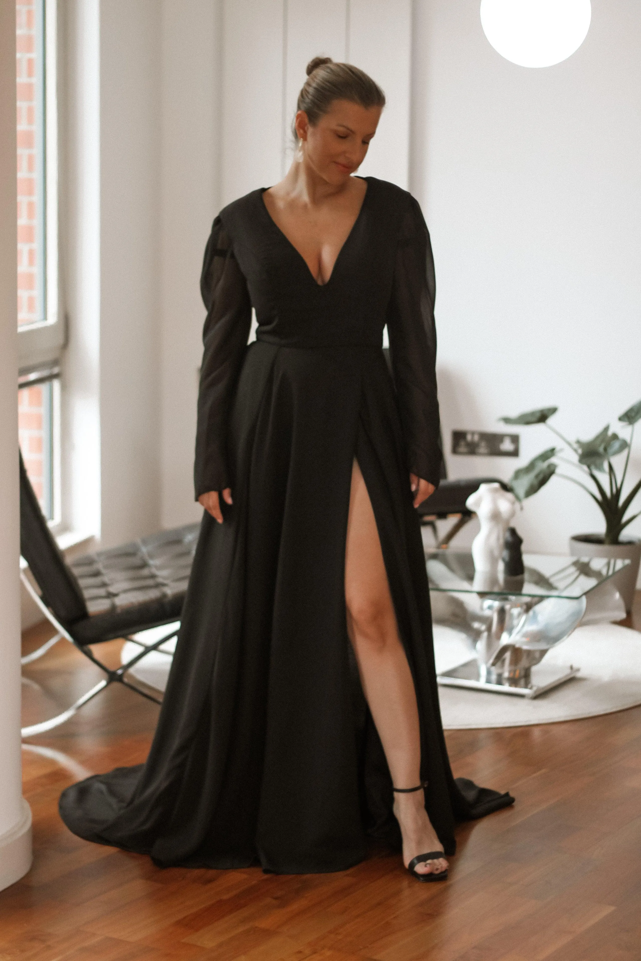 Bohemian Black Chiffon Bridal Gown