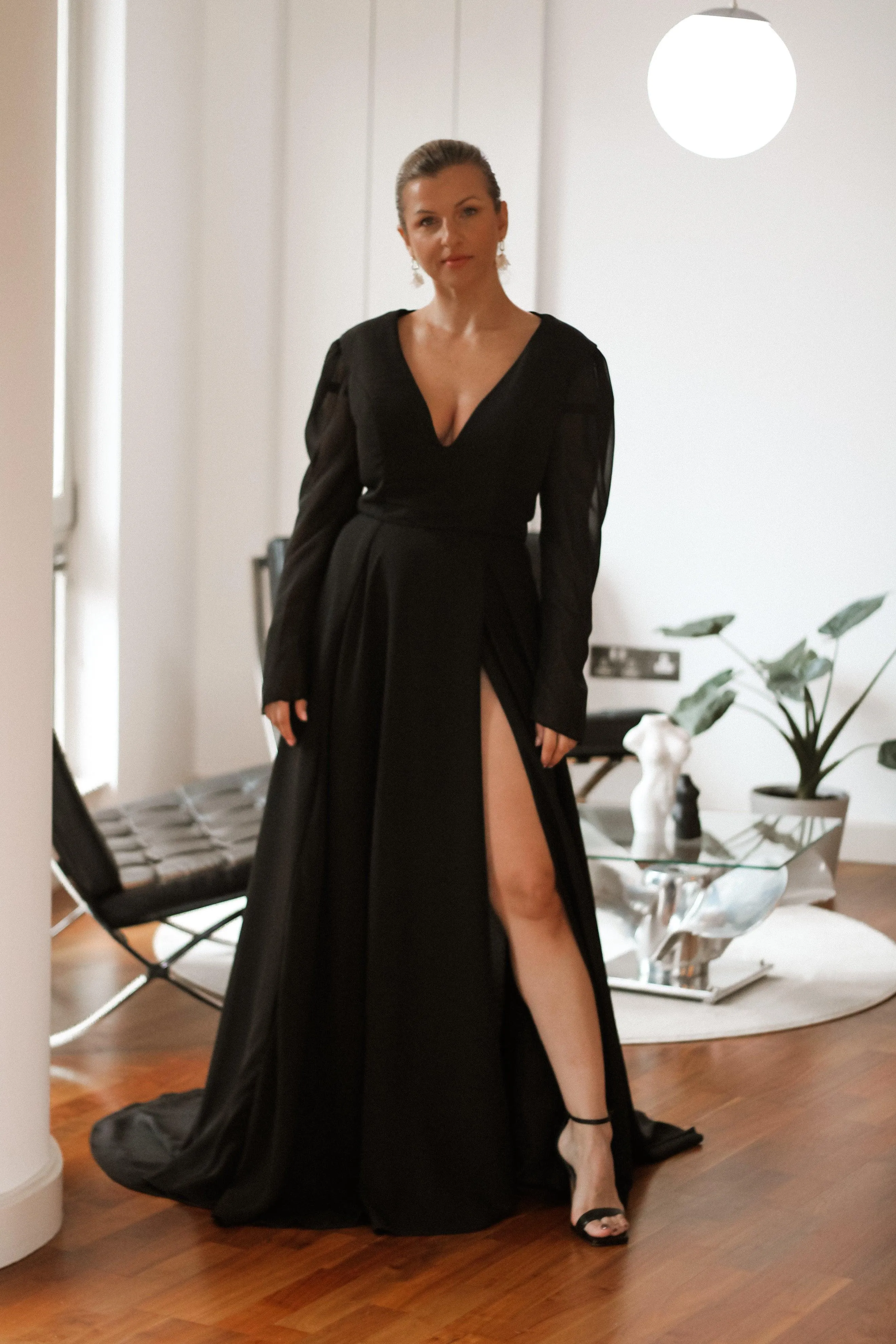 Bohemian Black Chiffon Bridal Gown
