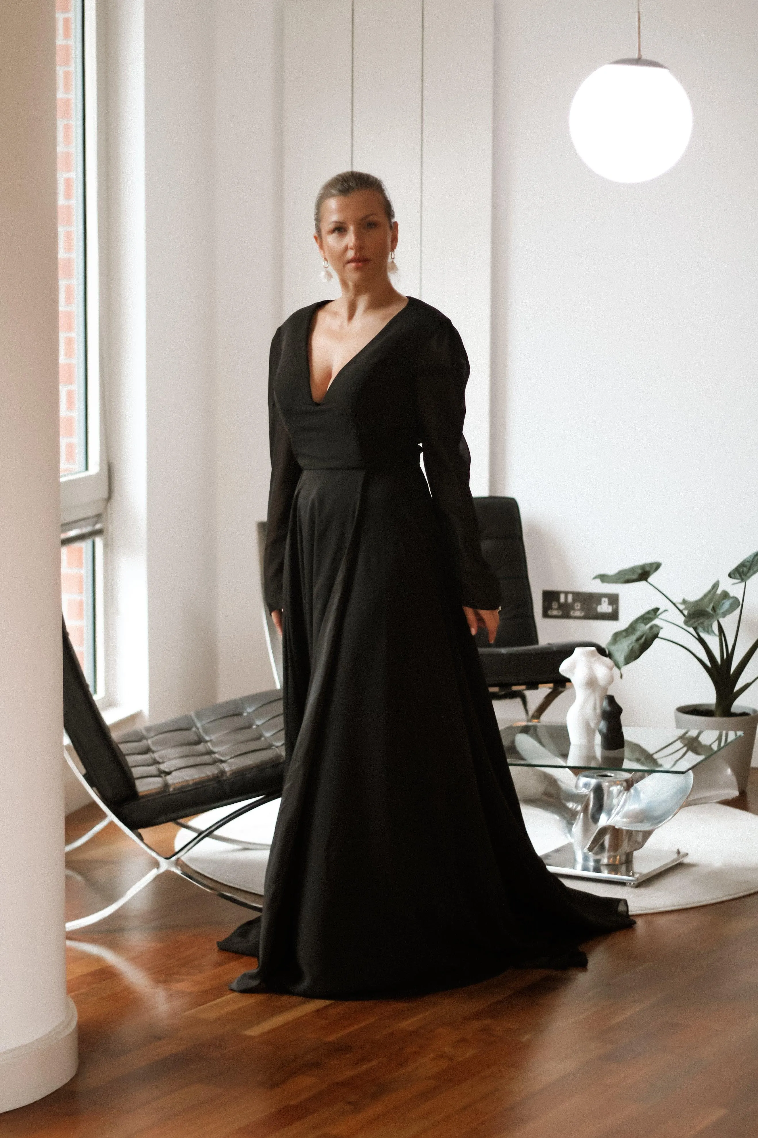 Bohemian Black Chiffon Bridal Gown
