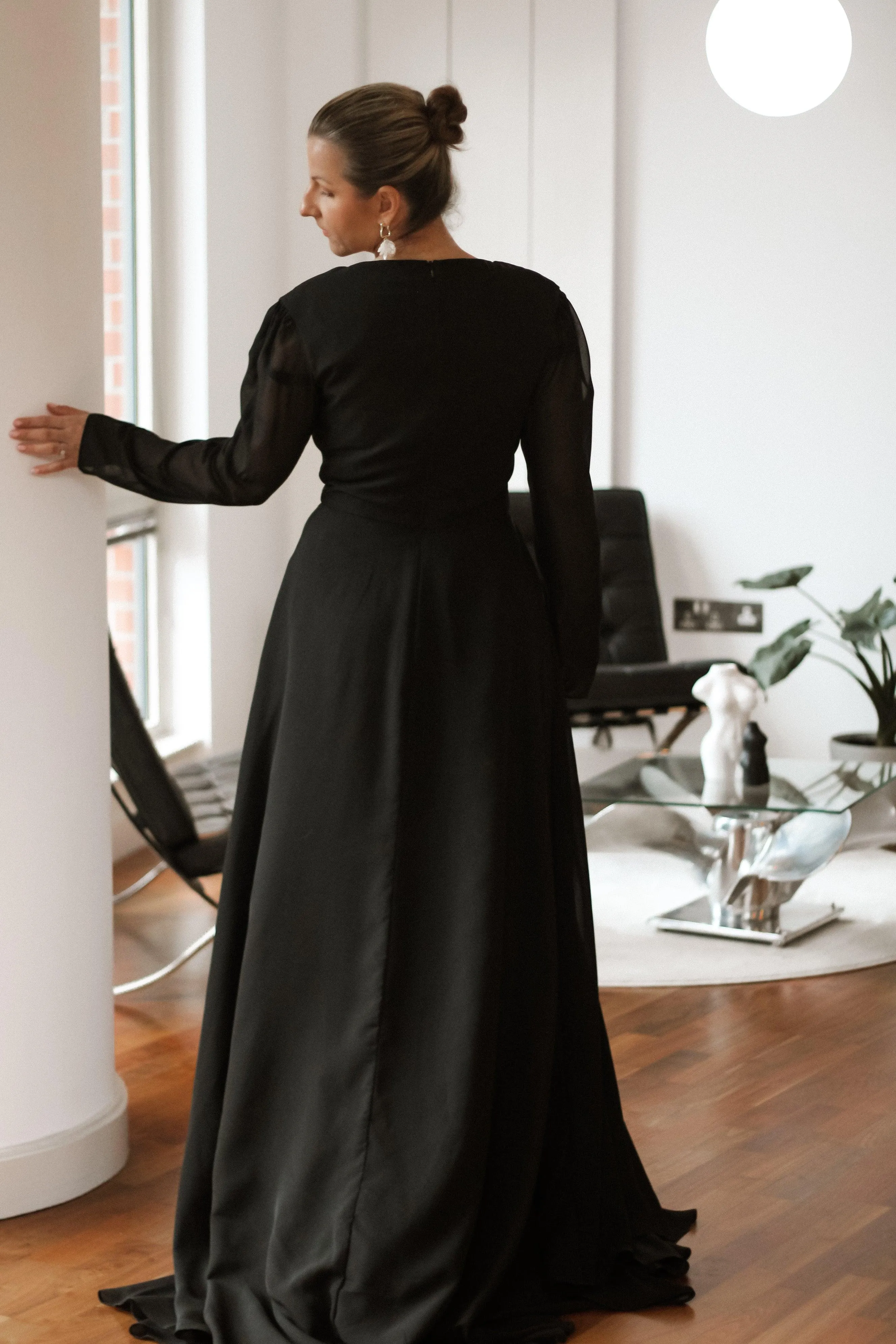 Bohemian Black Chiffon Bridal Gown