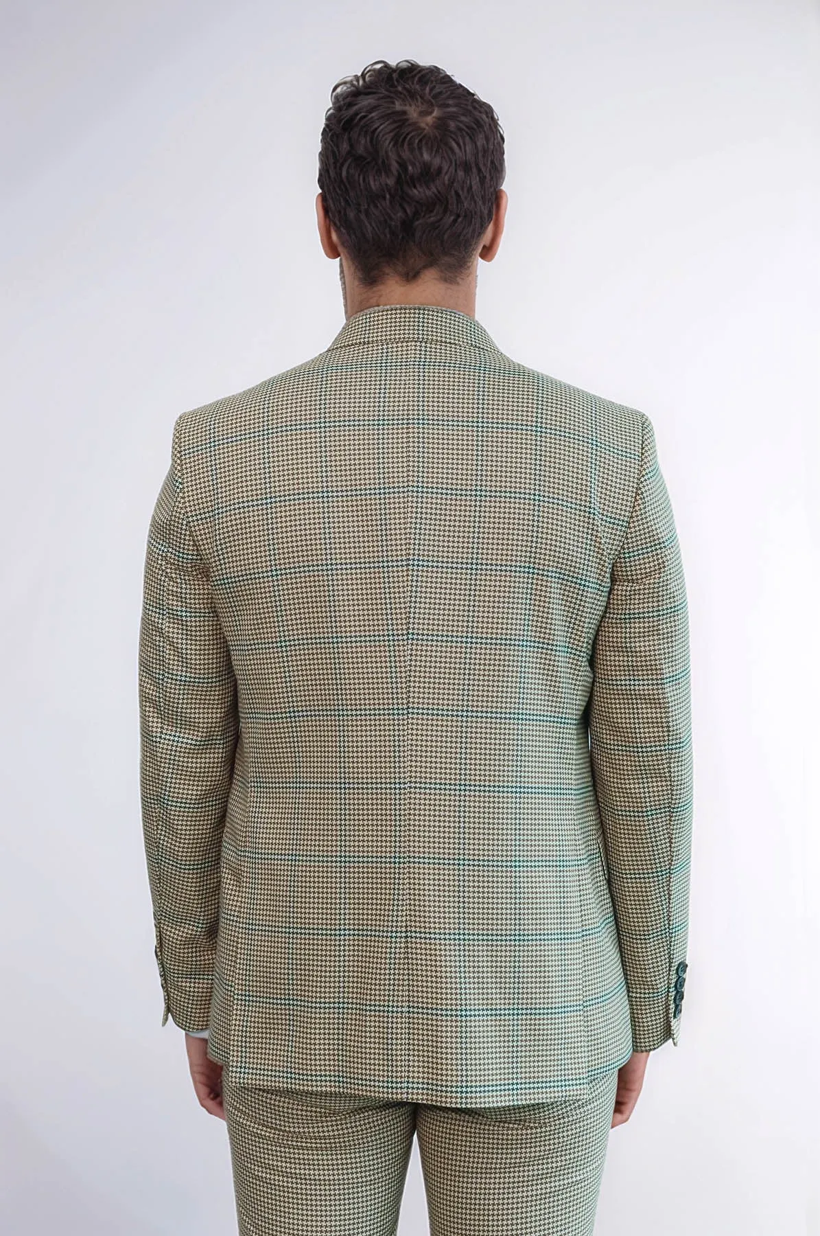 Checked Patterned Slim Fit Beige Men Suit - Wessi