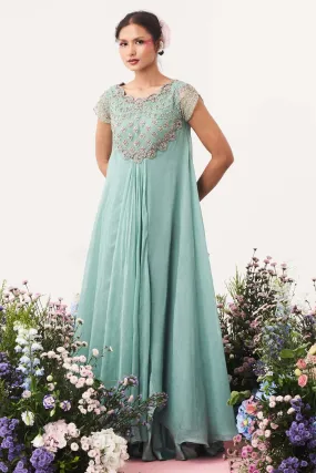 Chiffon Embroidered Green Gown