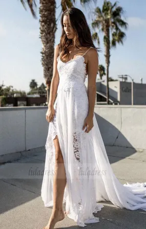 Chiffon Lace Wedding Gown Long Bridal Dress Custom Plus Size