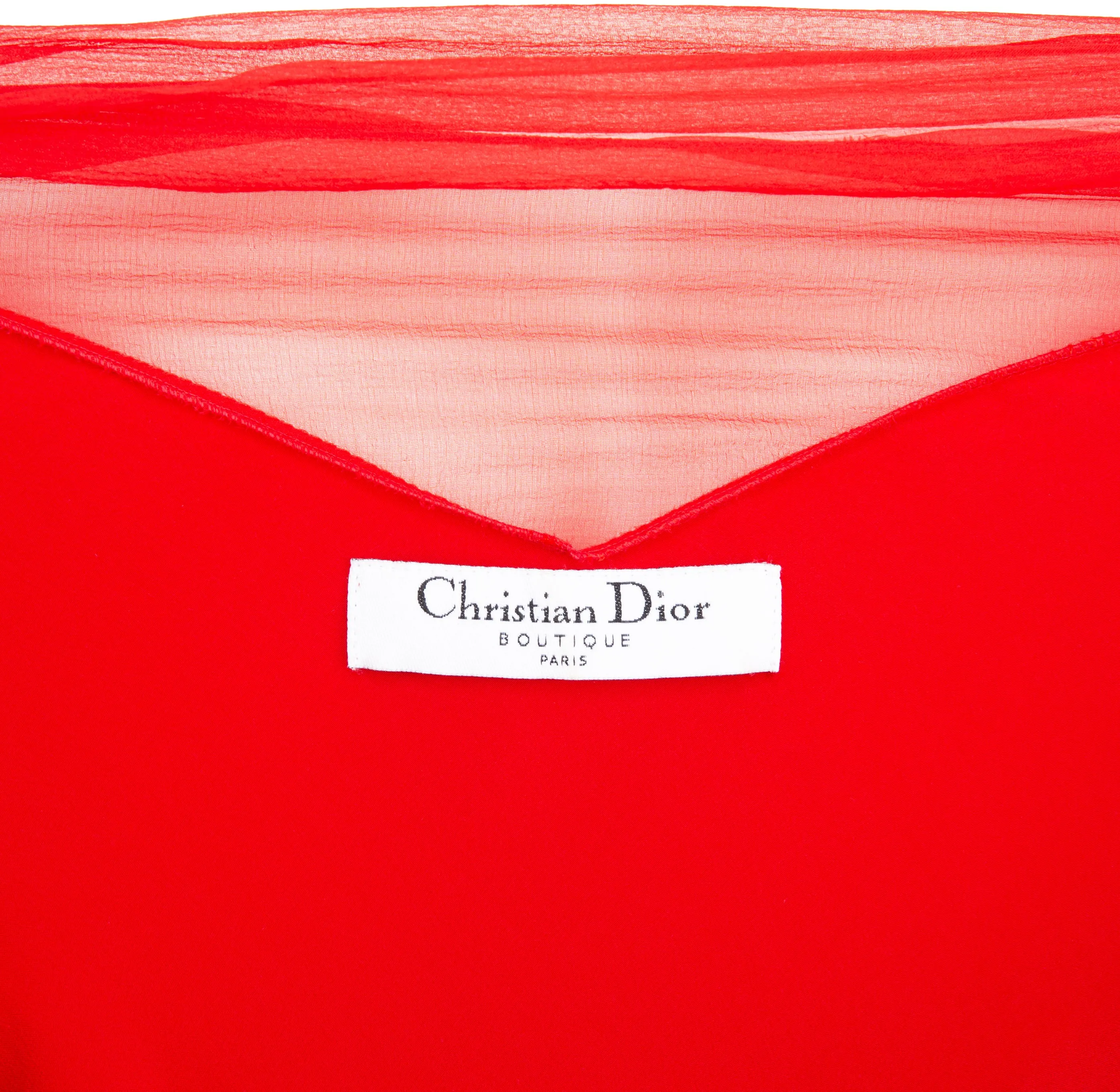 Christian Dior Spring 2005 Red Silk Chiffon Ruffle Gown