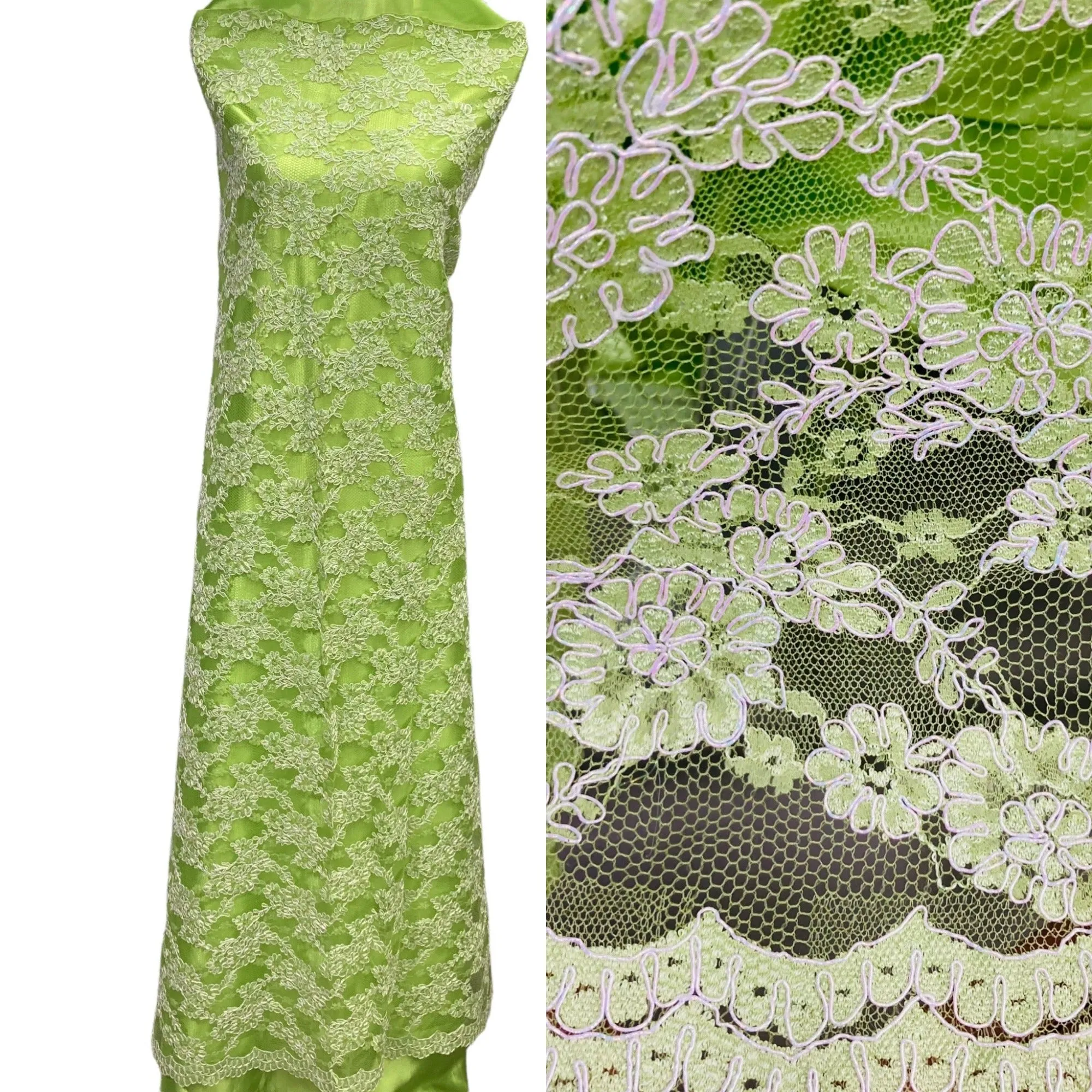Corded Bridal Lace Fabric Embroidered on 100% Polyester Net Mesh | Lace USA - 95994W