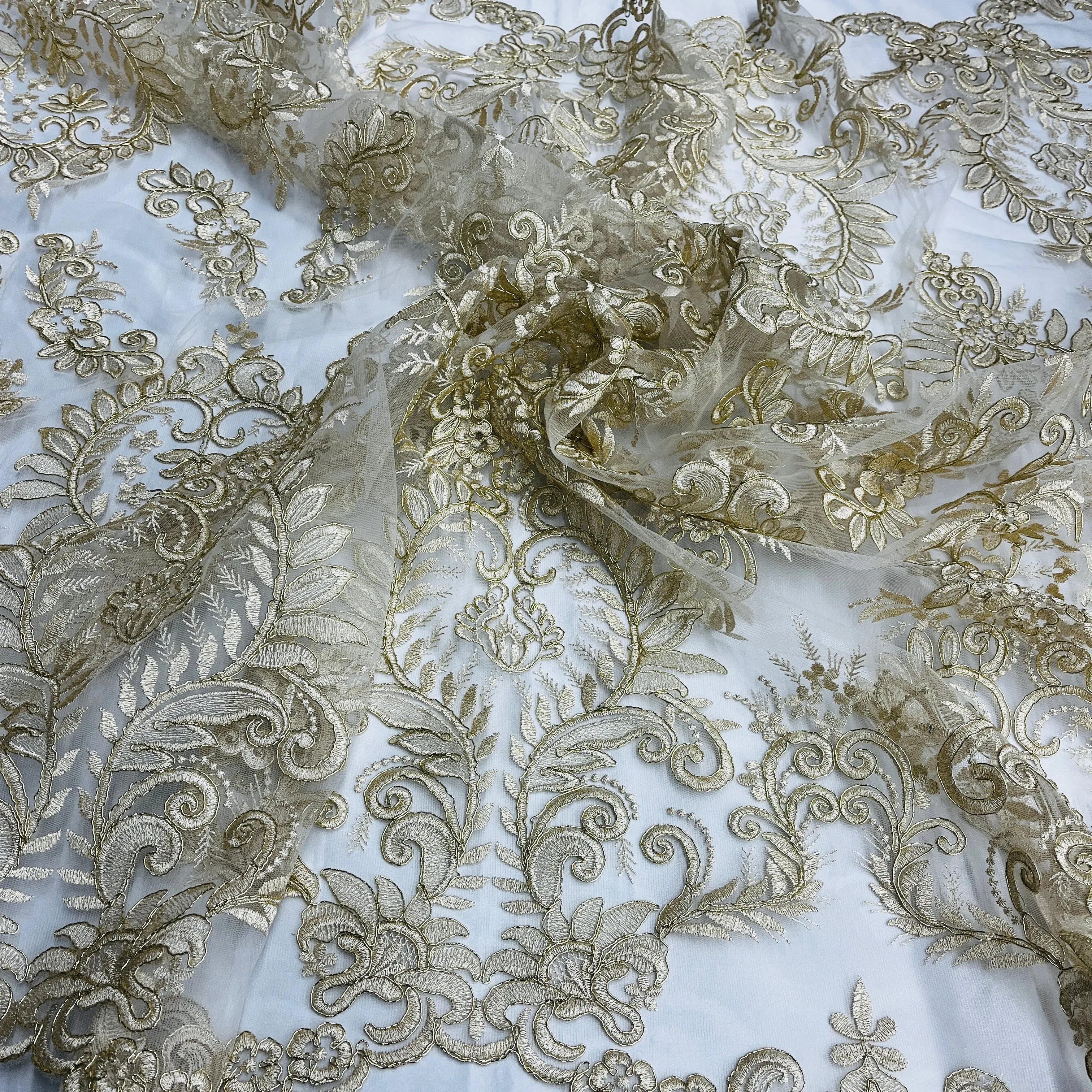 Corded Bridal Lace Fabric Embroidered on 100% Polyester Net Mesh | Lace USA - 97160W