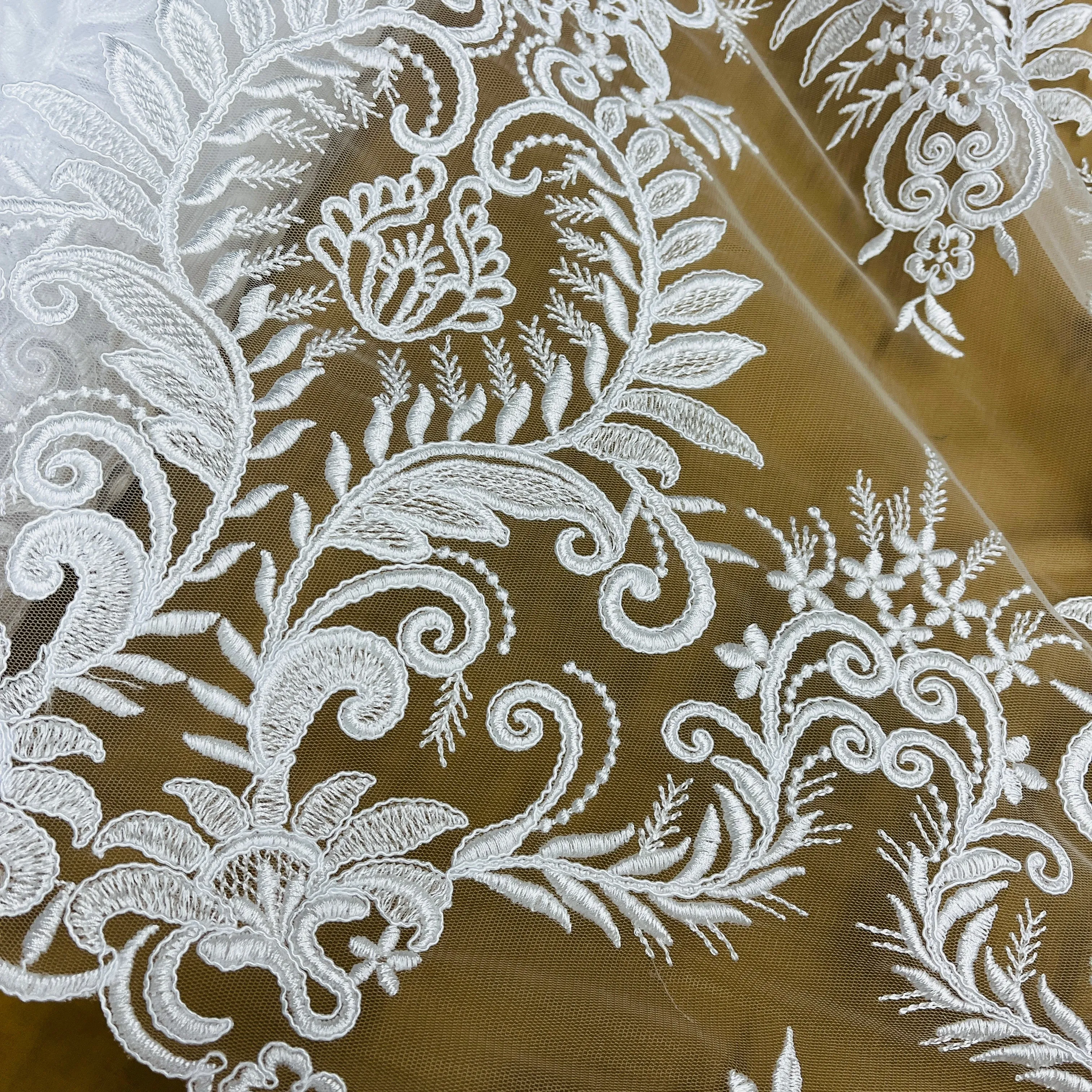 Corded Bridal Lace Fabric Embroidered on 100% Polyester Net Mesh | Lace USA - 97160W