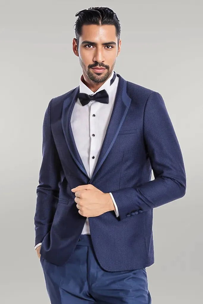 Dot Patterned Dark Blue Tuxedo - Wessi