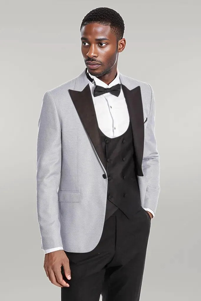 Dot Patterned Grey Vested Tuxedo - Wessi