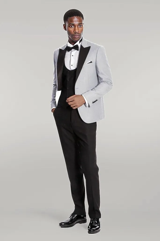 Dot Patterned Grey Vested Tuxedo - Wessi