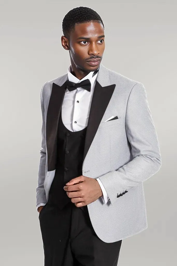 Dot Patterned Grey Vested Tuxedo - Wessi
