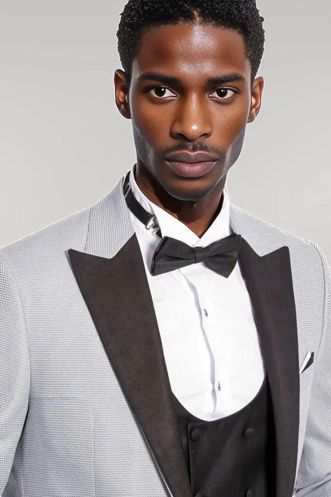 Dot Patterned Grey Vested Tuxedo - Wessi