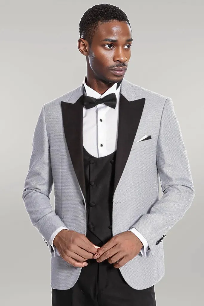 Dot Patterned Grey Vested Tuxedo - Wessi