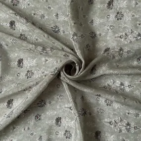 Dusty Green & White Vintage Floral Digital Printed Pure Crepe Fabric (Width 43 Inches)