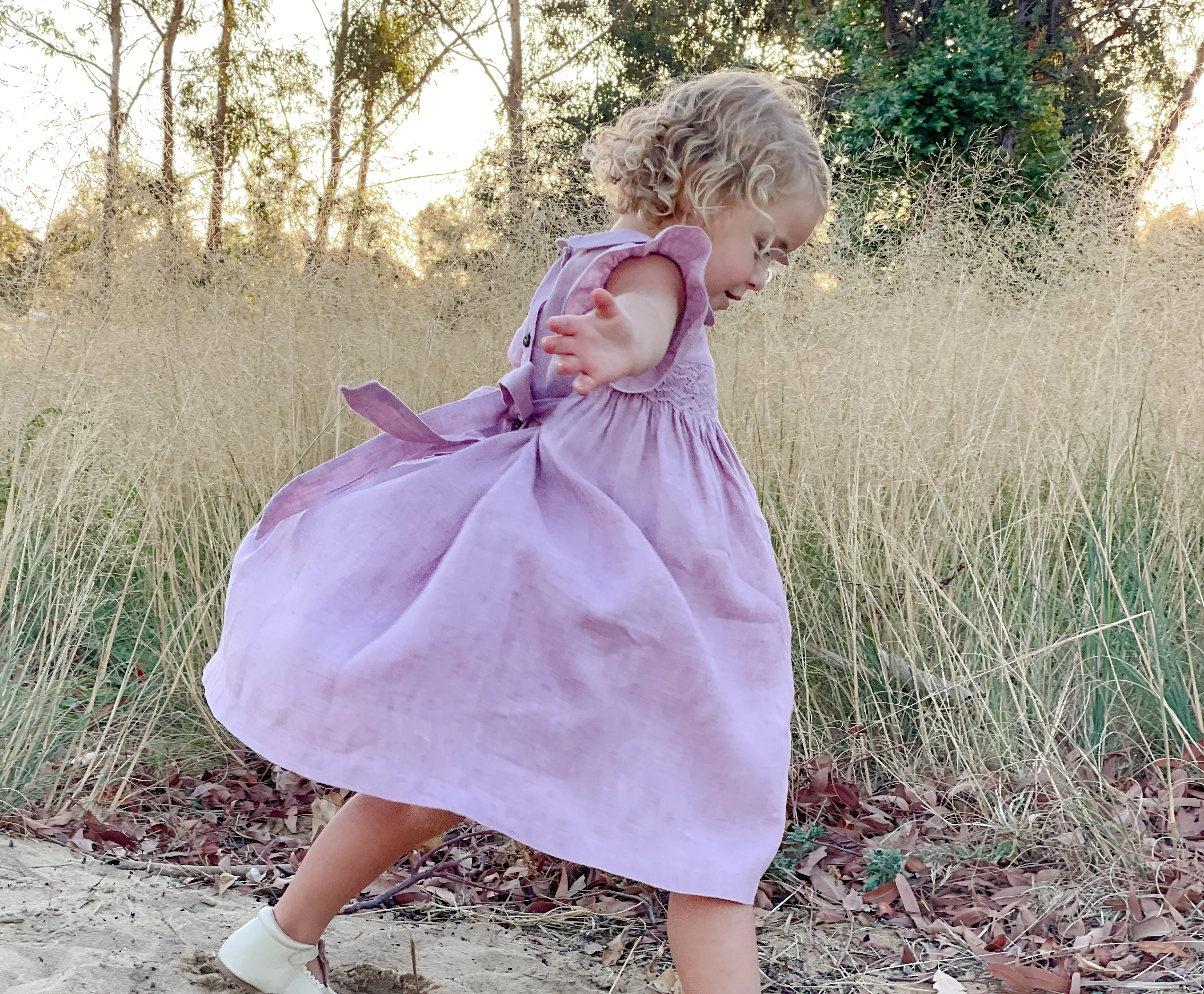 Dusty Pink Linen Smocked Dress
