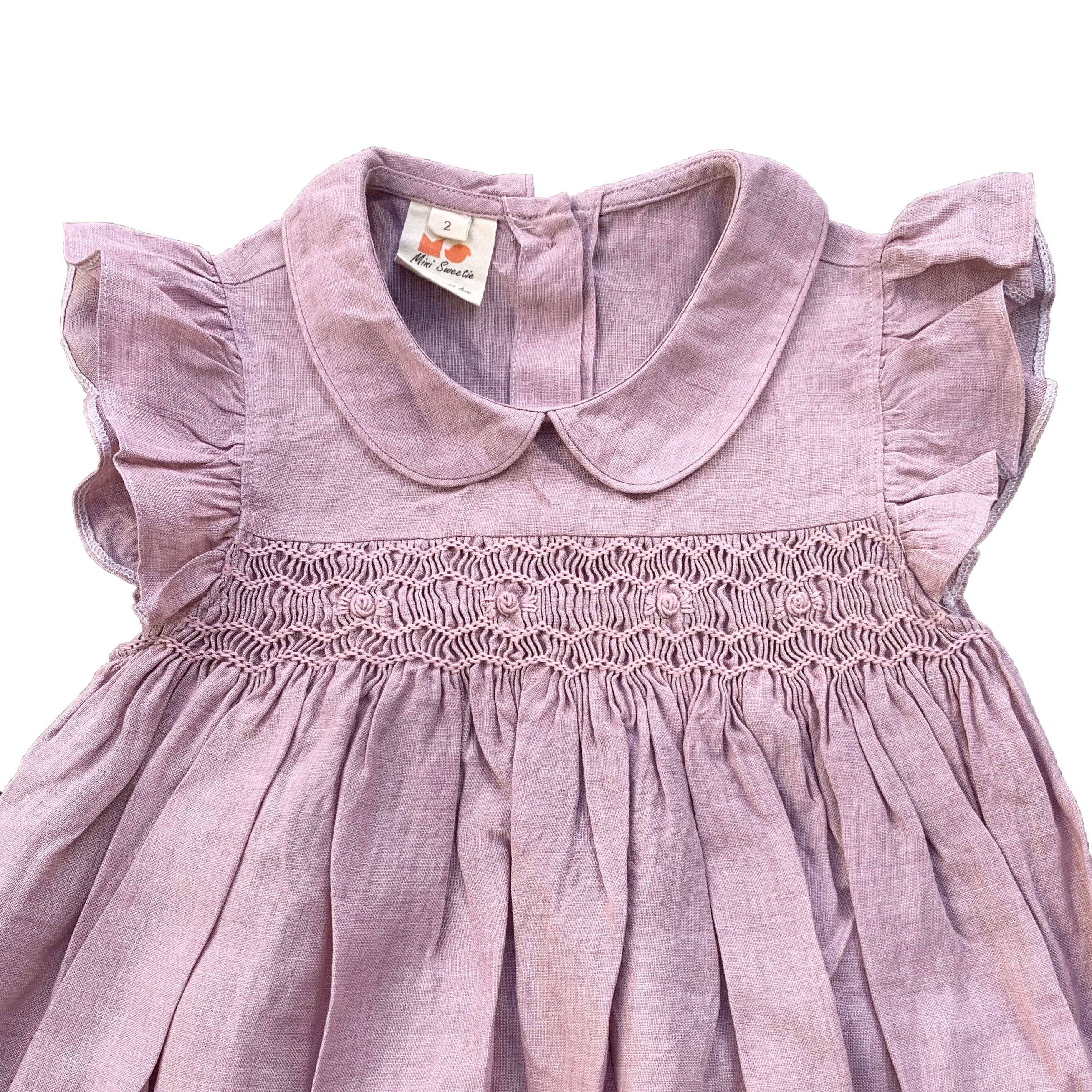 Dusty Pink Linen Smocked Dress
