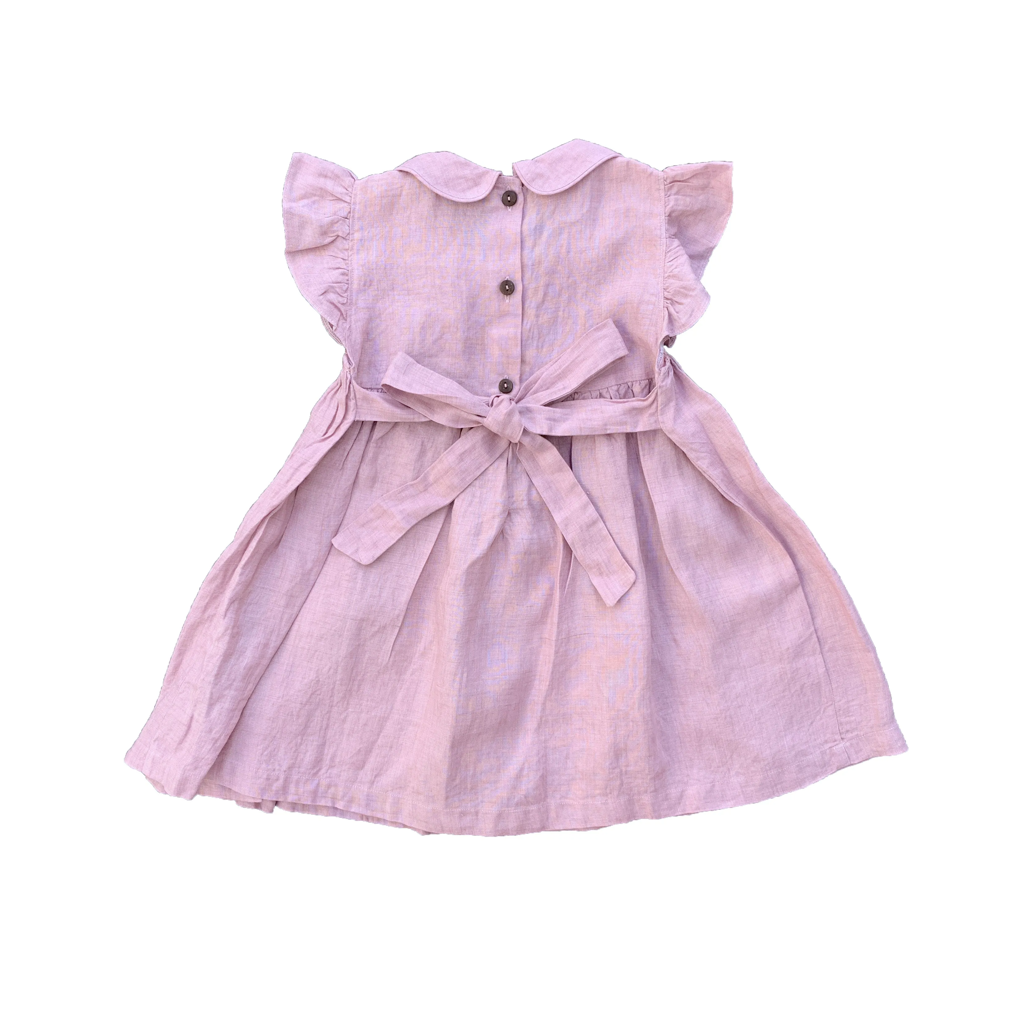 Dusty Pink Linen Smocked Dress