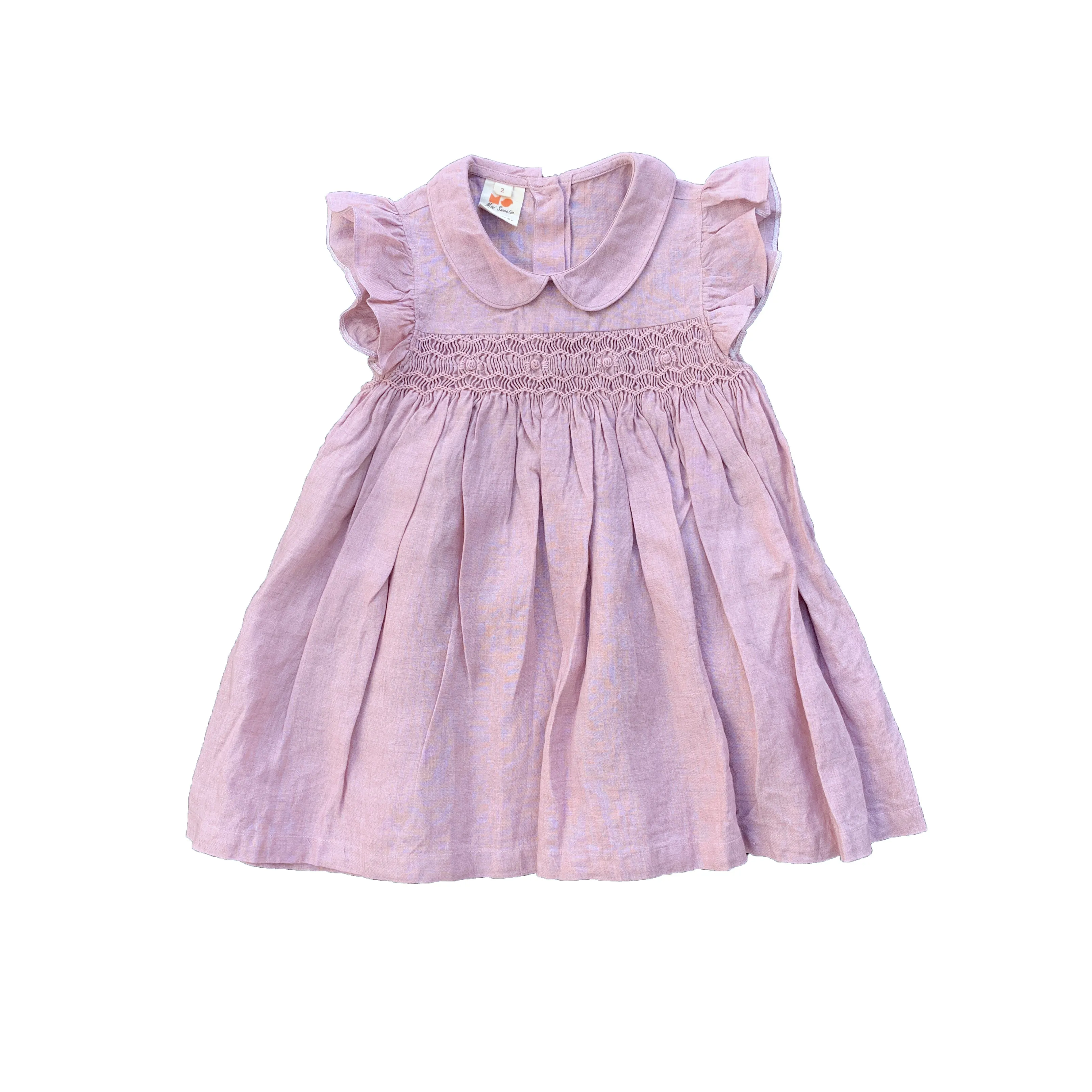 Dusty Pink Linen Smocked Dress