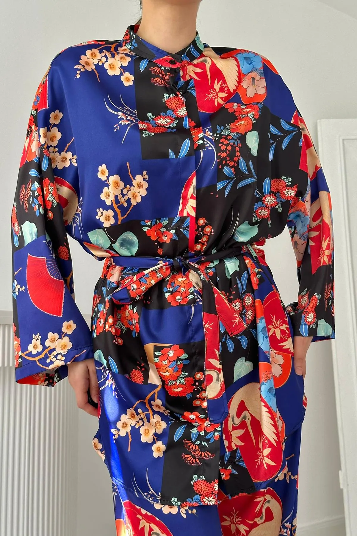 ELS Floral Patterned Blouse & Pants Set - Blue - Clondalkin