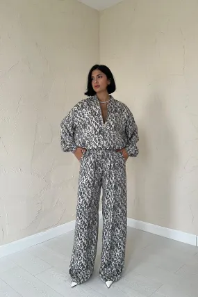 ELS White Leopard Patterned Jacket and Pants Set - Leopard - Altamura