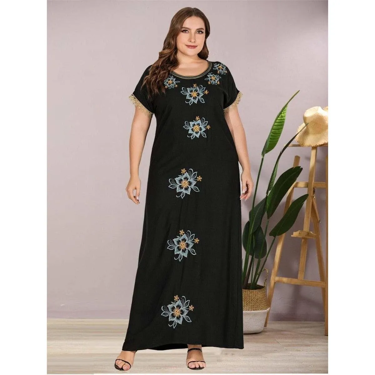 Embroidered Beaded Long Dress