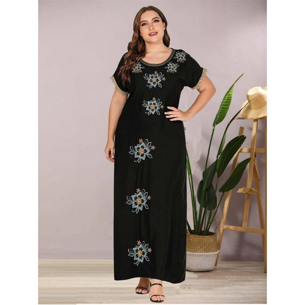 Embroidered Beaded Long Dress