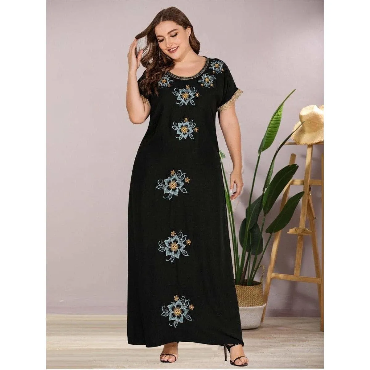 Embroidered Beaded Long Dress
