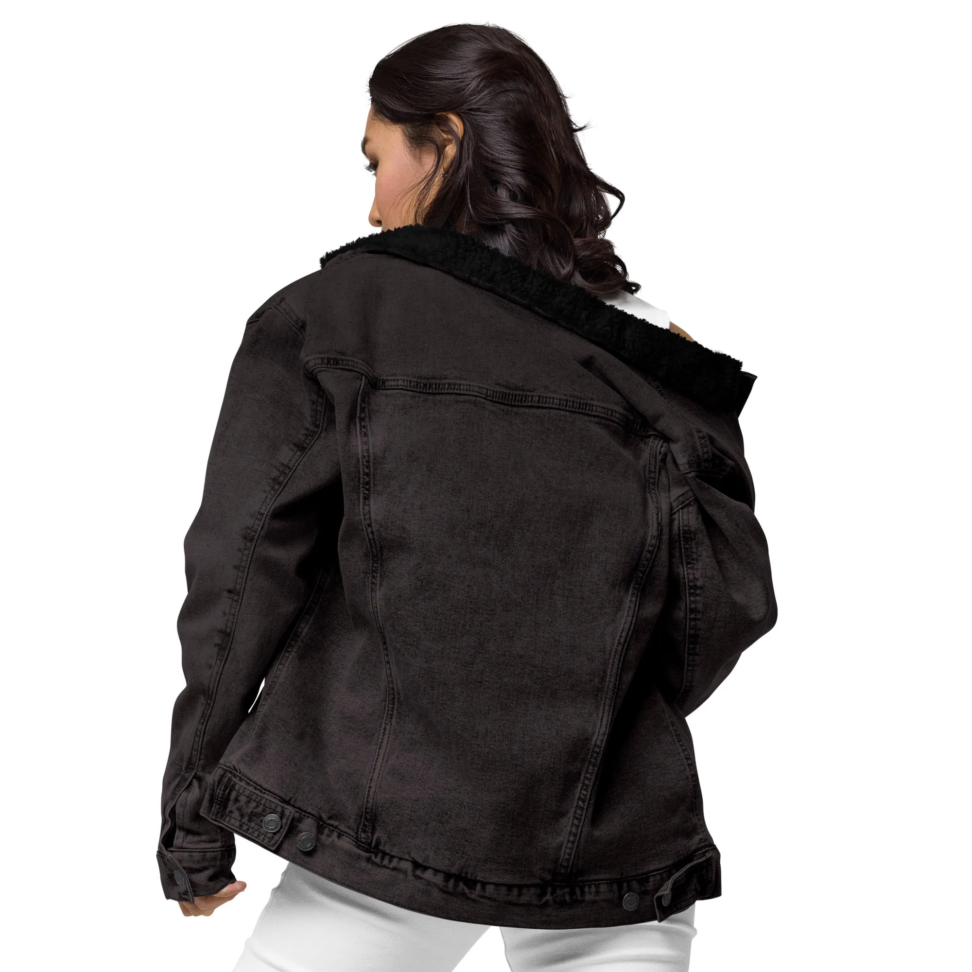 Embroidered Owl Sherpa Denim Jacket