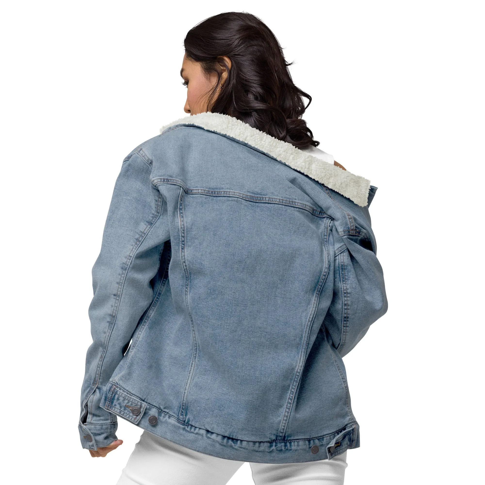 Embroidered Owl Sherpa Denim Jacket