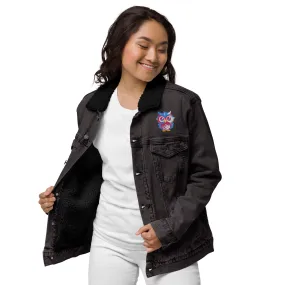 Embroidered Owl Sherpa Denim Jacket