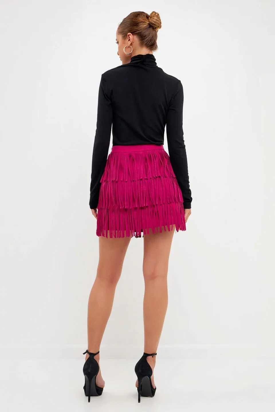 Faux Suede Fringe Mini Skirt