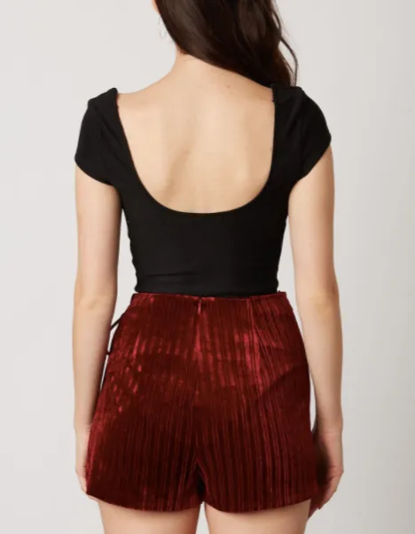 Faux Wrap Ribbed Velvet Skirt