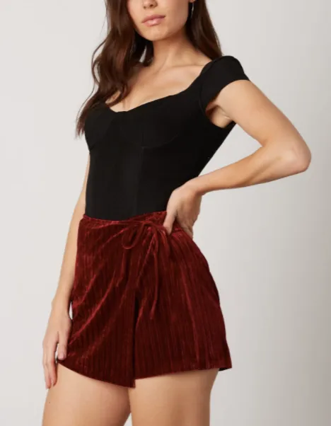 Faux Wrap Ribbed Velvet Skirt