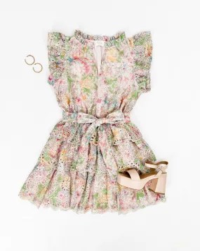 FLORAL DREAMS EYELET RUFFLE MINI DRESS