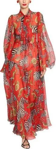 Fruit & Zebra Print Chiffon Gown