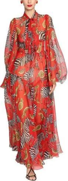 Fruit & Zebra Print Chiffon Gown