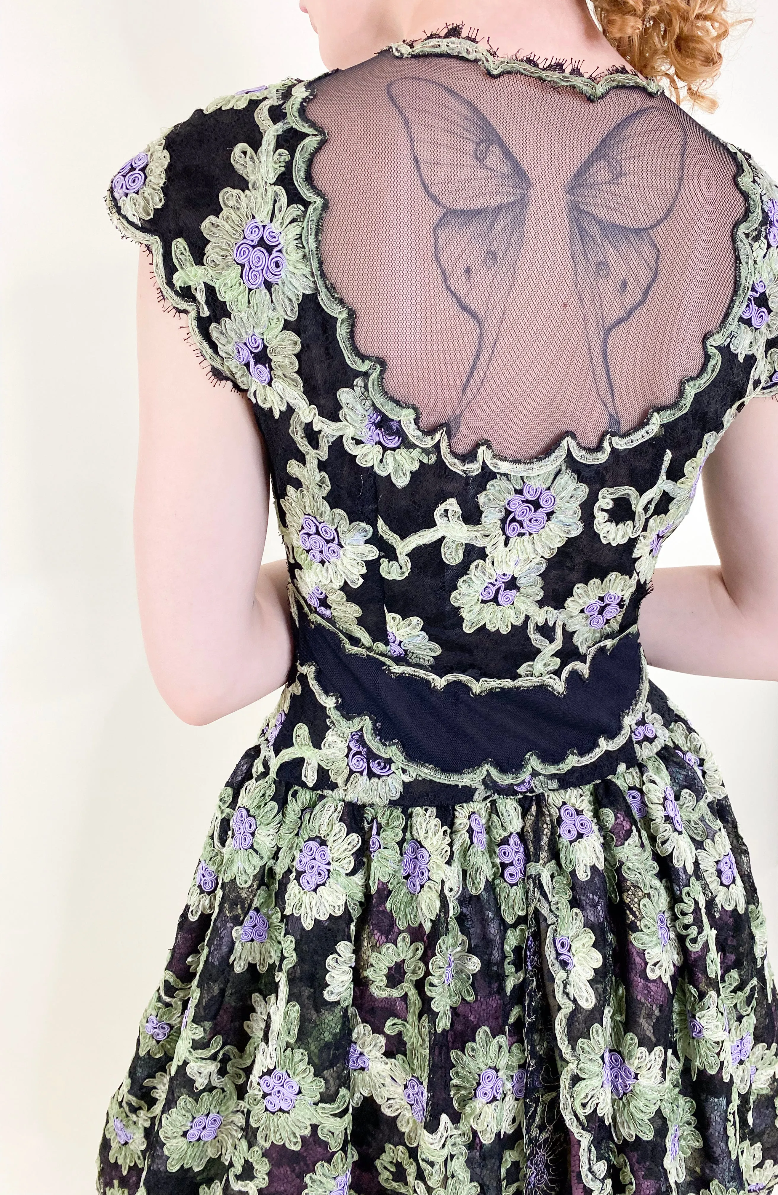 Geoffrey Beene Black Floral Lace Cocktail Dress