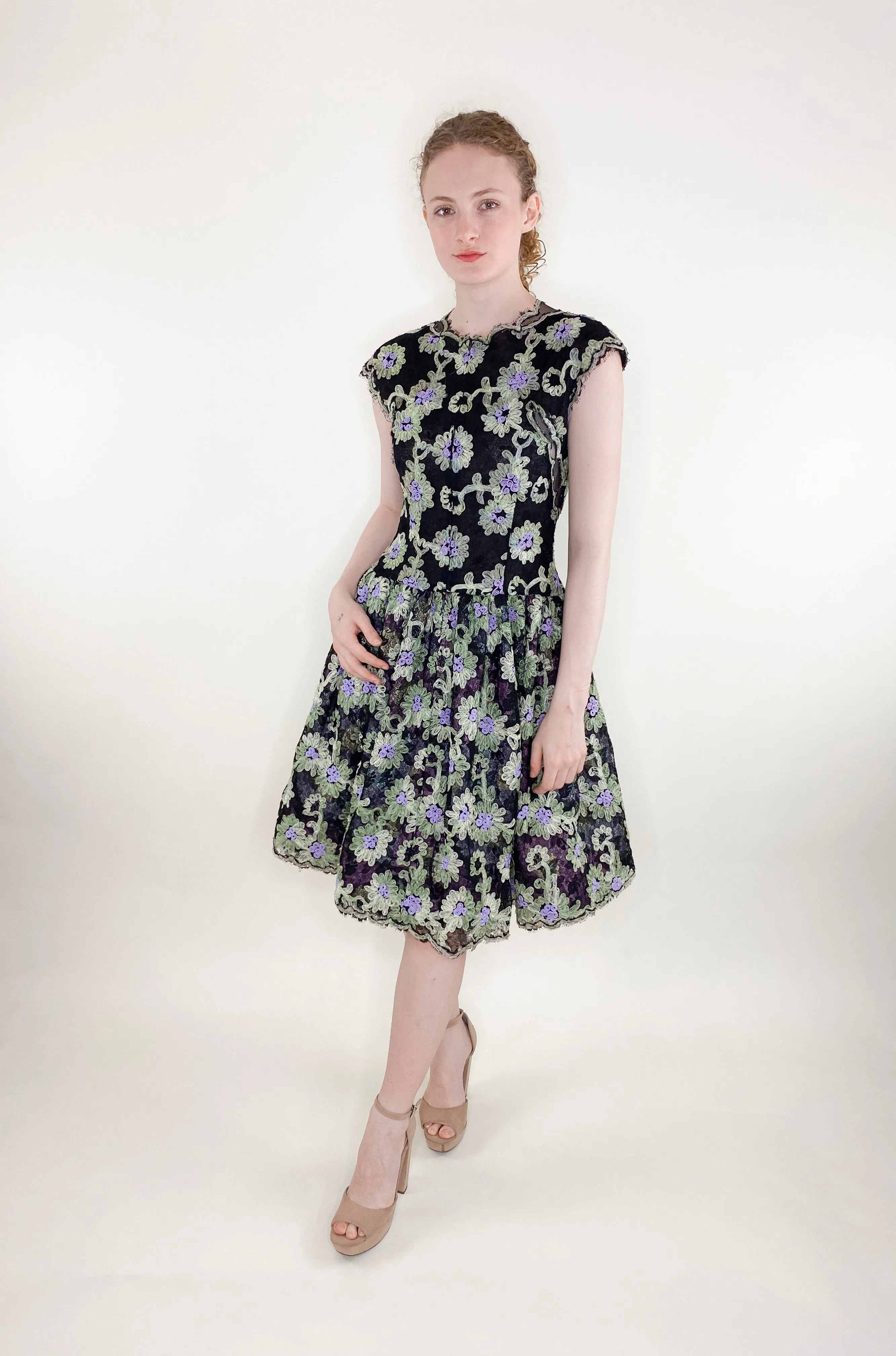 Geoffrey Beene Black Floral Lace Cocktail Dress