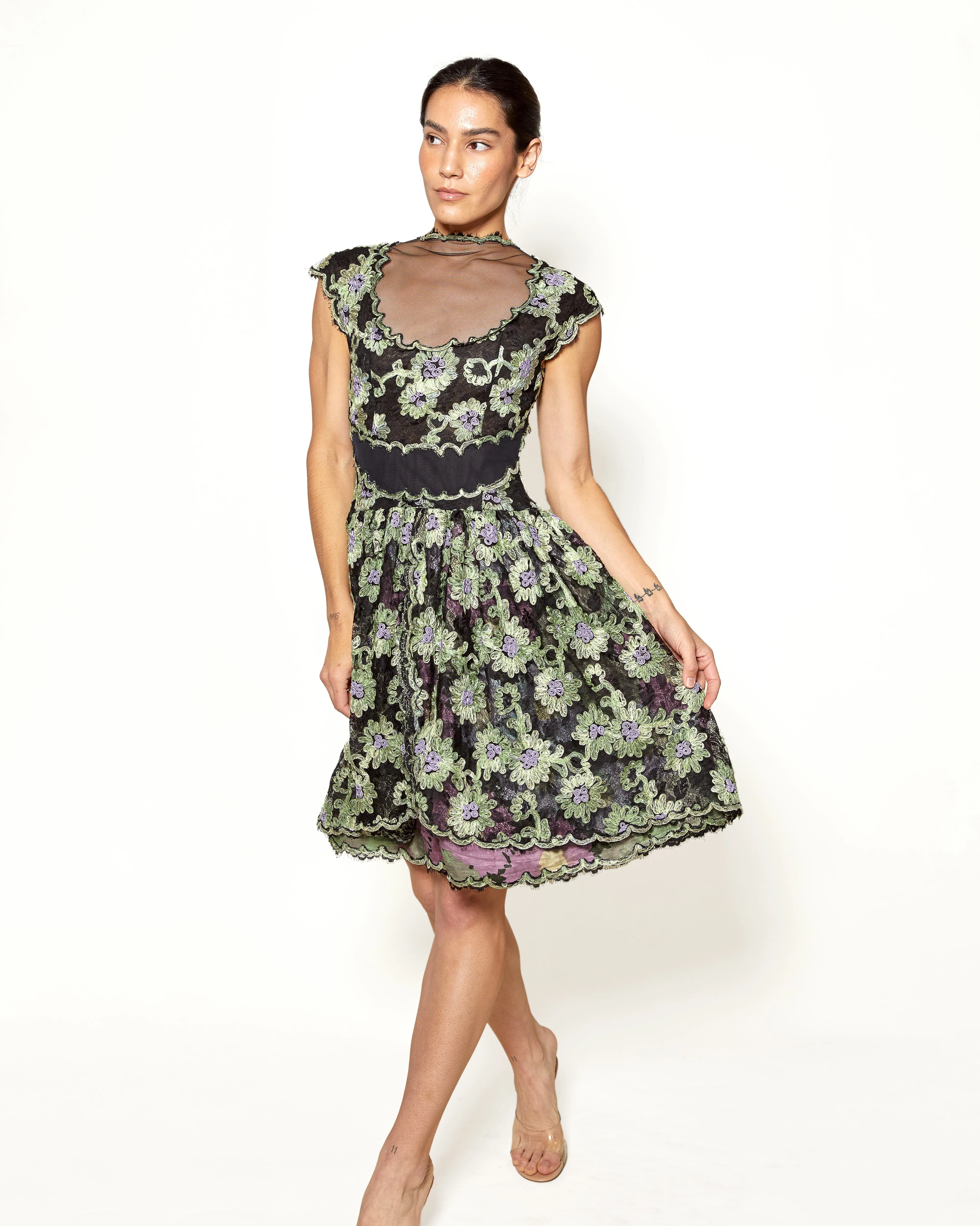 Geoffrey Beene Black Floral Lace Cocktail Dress