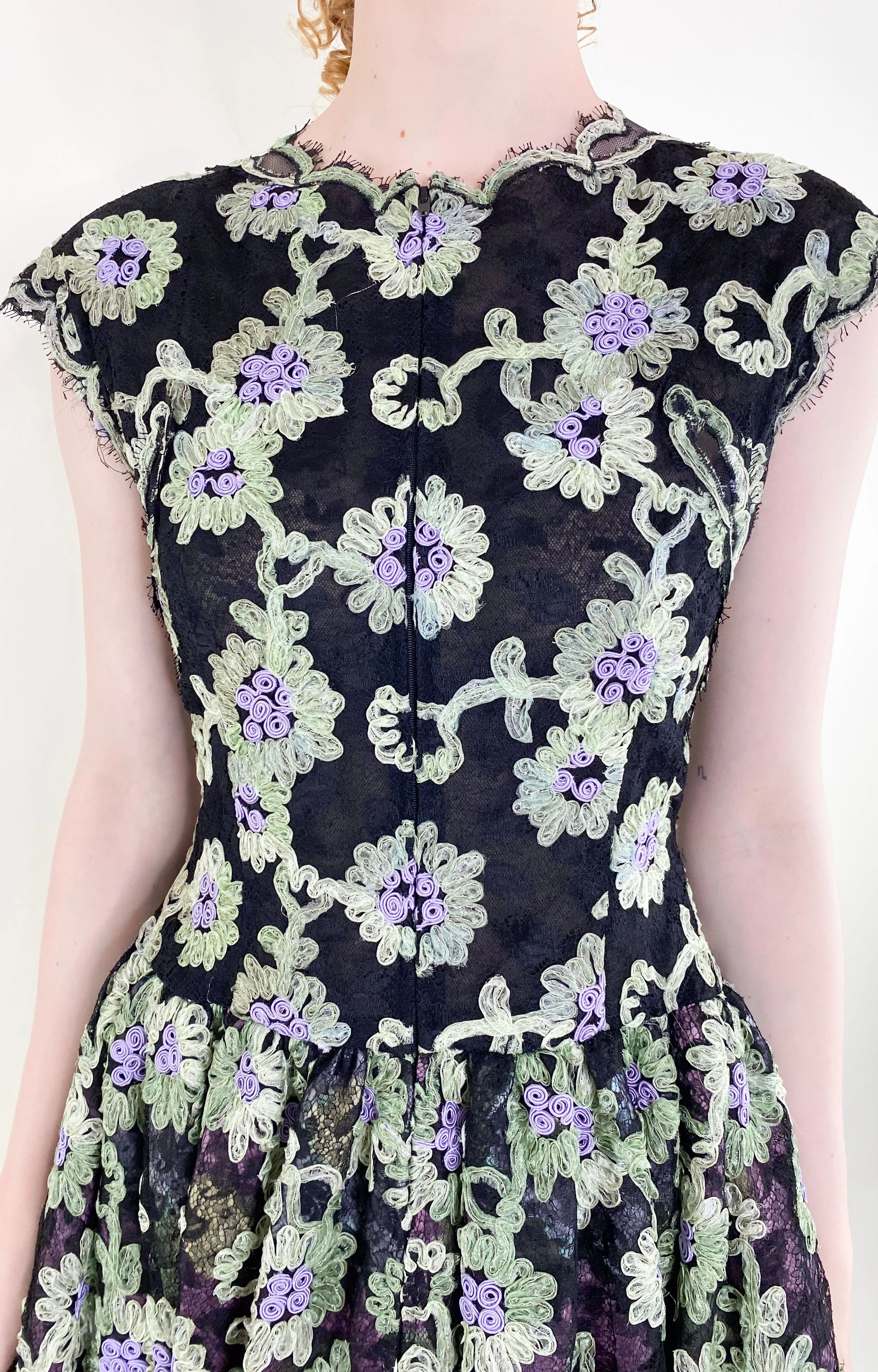 Geoffrey Beene Black Floral Lace Cocktail Dress