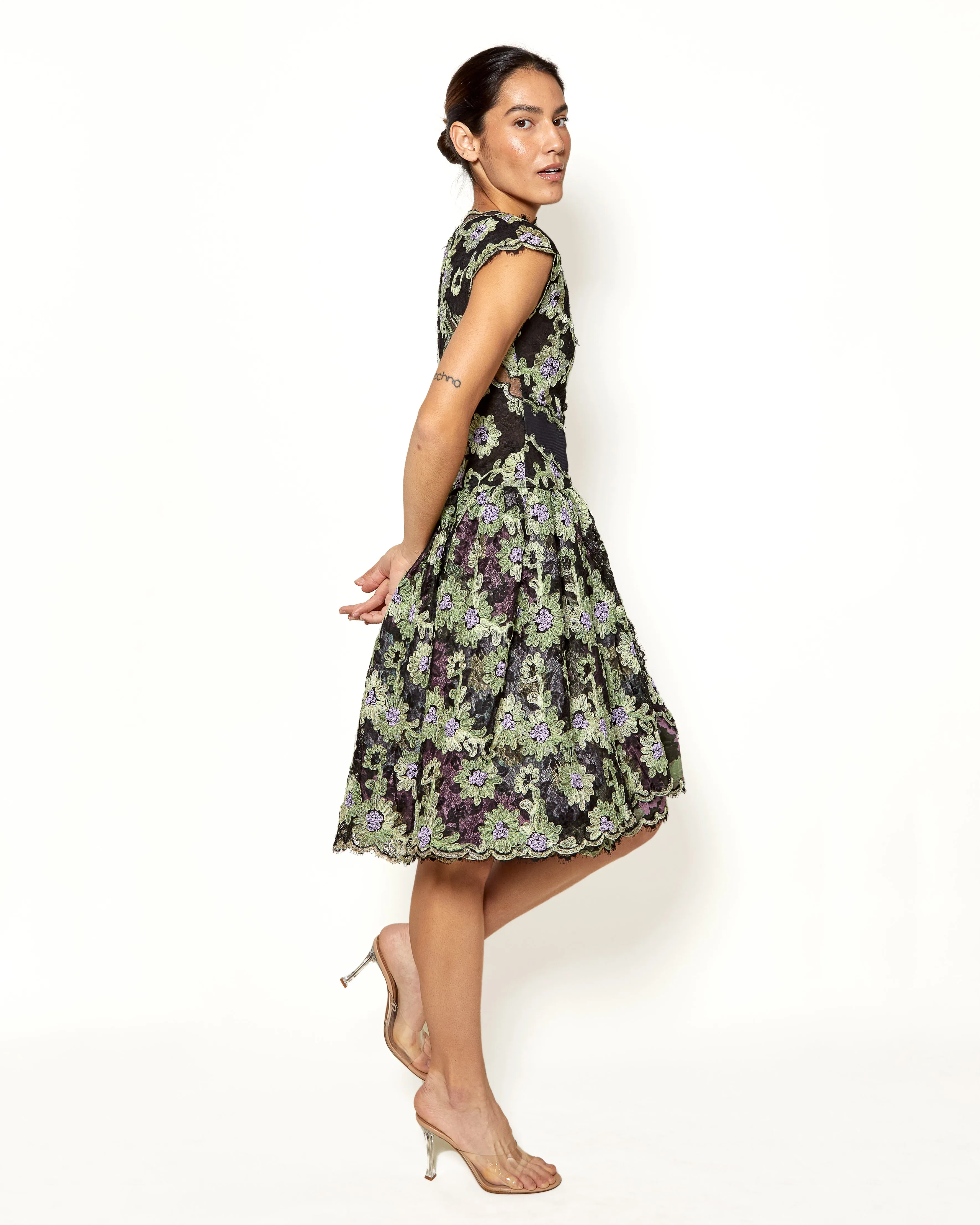 Geoffrey Beene Black Floral Lace Cocktail Dress