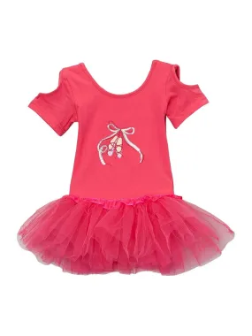 Girls Hot Pink Glitter Dance Shoe Applique Ballet Dress 9M-8