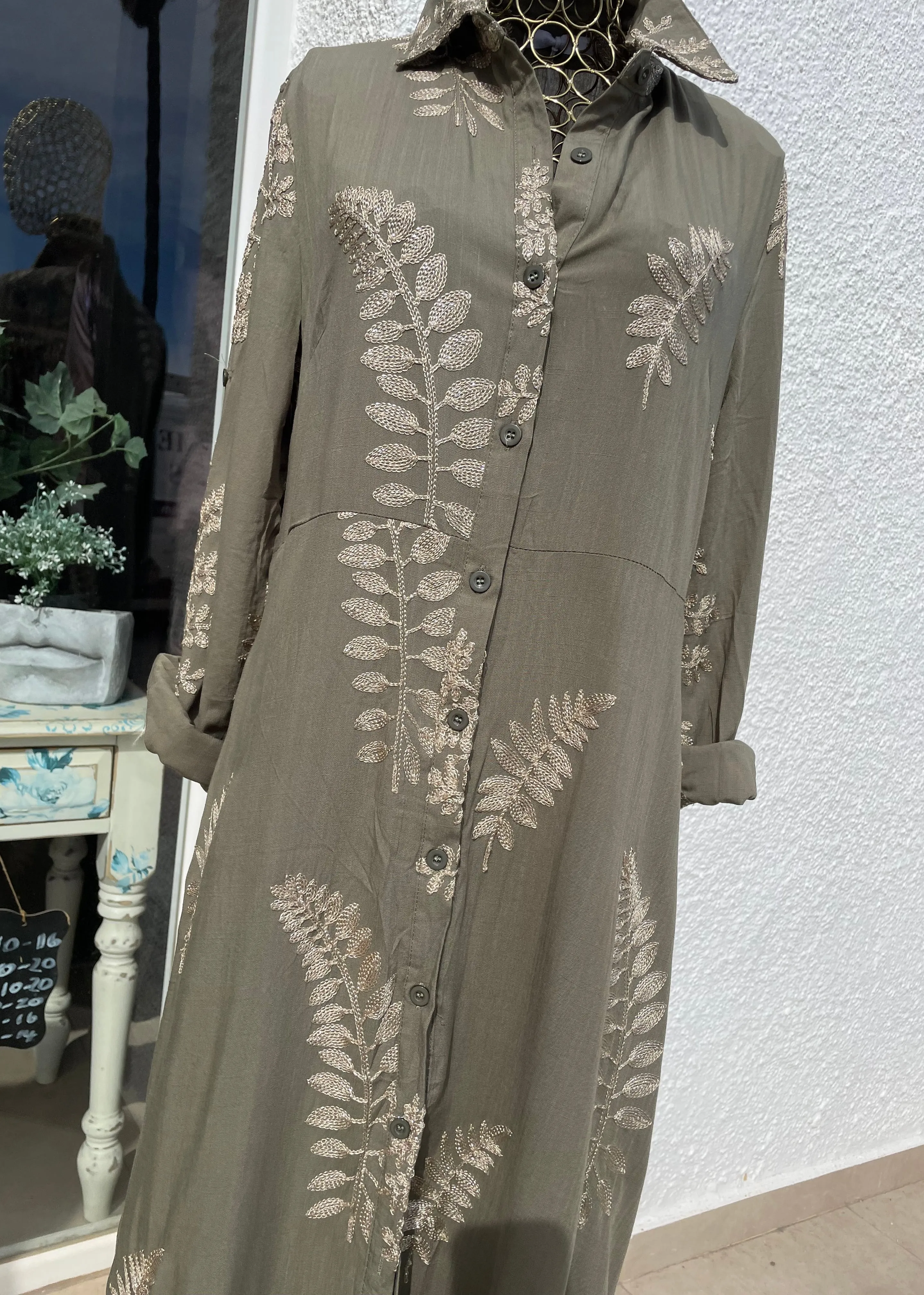 Gold Embroidered Shirt Dress